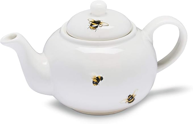 Bumble bee white teapot