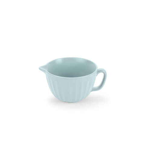 Pale blue ceramic mixing bowl with handle