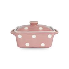 Pink polka butter or oven dish