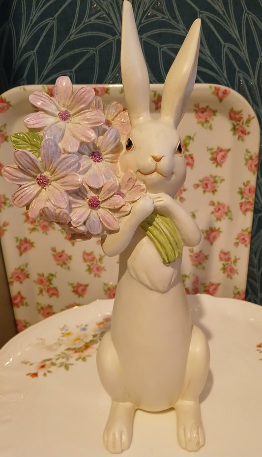 White Rabbit with daisy flowers