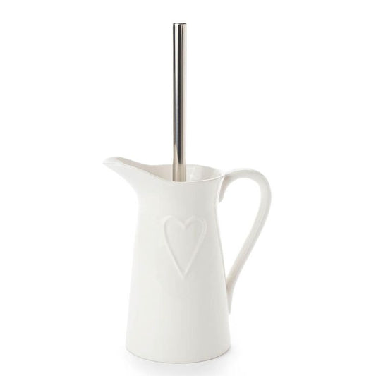Toilet brush heart in white ceramic jug