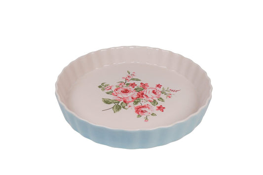 Pastel blue pie dish Bella flower design