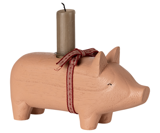 Wooden candle holder, Pig pink