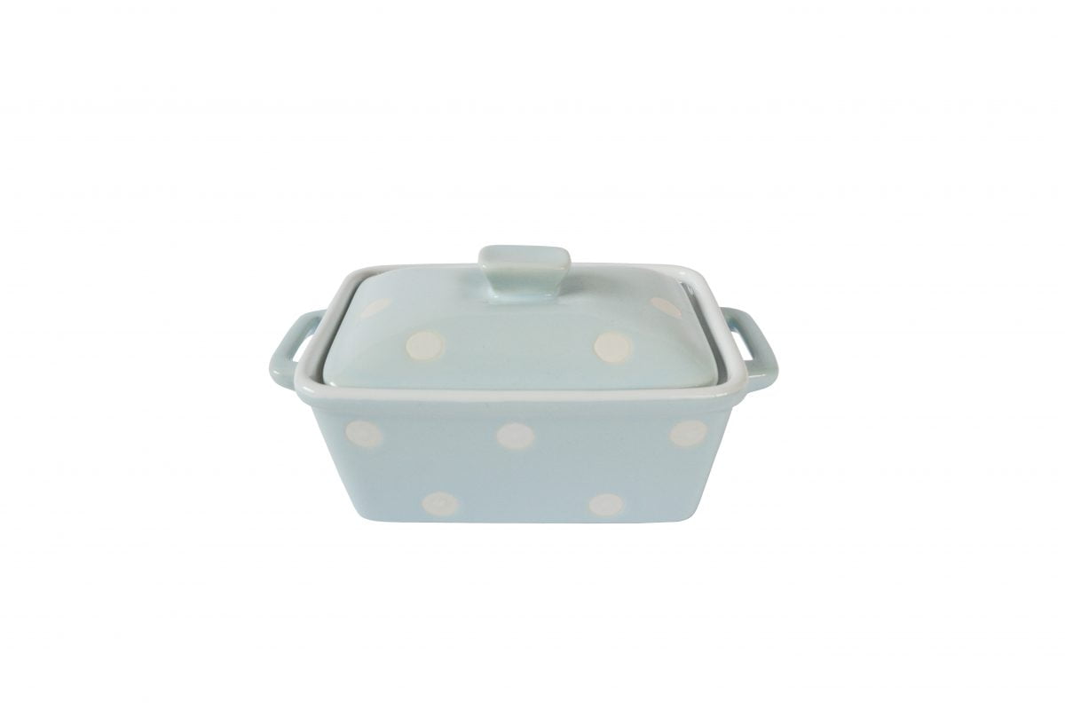 Pastel blue dotts butter dish or baked dish
