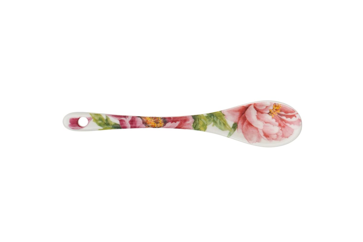 Porcelain spoon with peony flowers design.