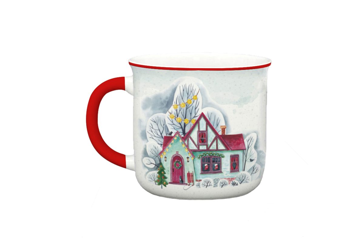 vintage  Christmas church  in red