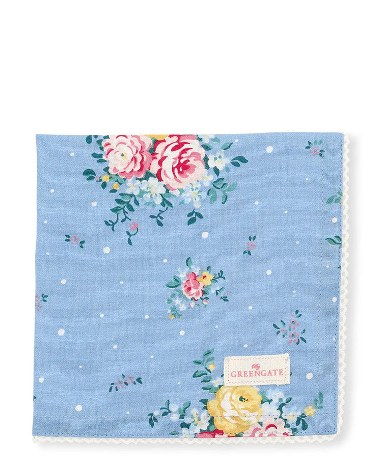 Cotton napkin with lace Laura dusty blue Set of 4