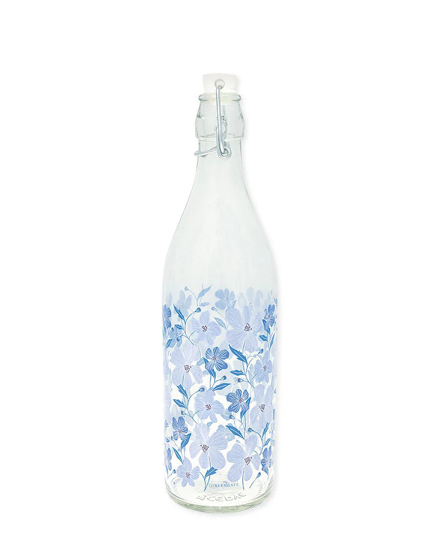 Blue flowers glass bottle