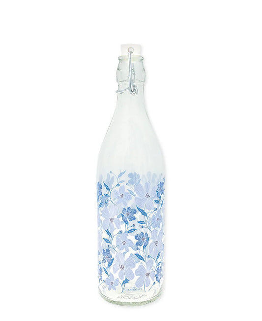 Blue flowers glass bottle