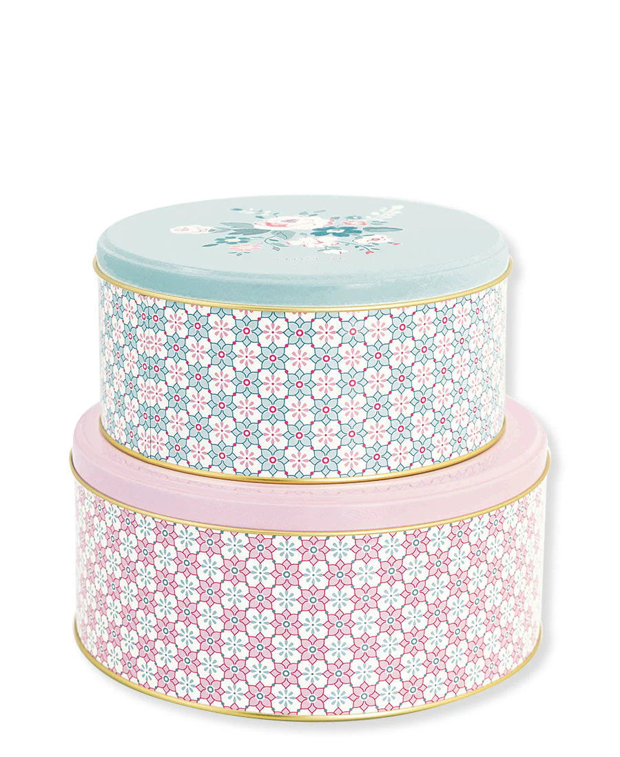 Round boxes tin in pale pin& pale green