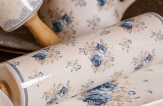 Blue flowers ceramic rolling pin