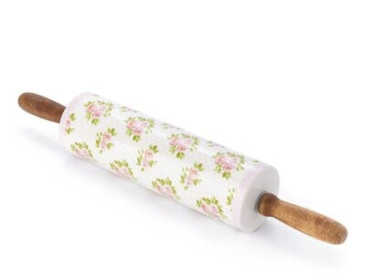 Large vintage flower ceramic rolling pin