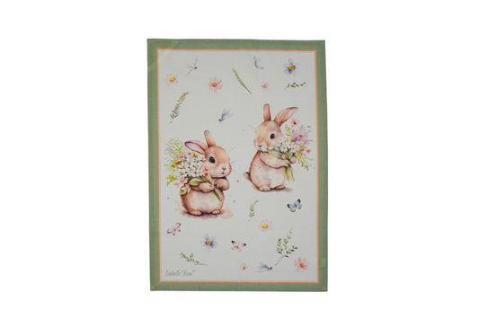 Vintage bunnies teatowel with sage