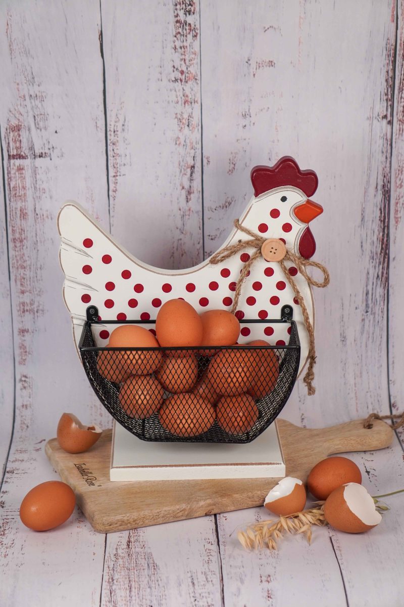 Wooden polka red chicken egg holder